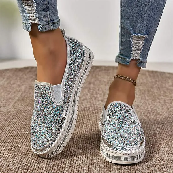 Women's Comfortable Casual Glitter Loafers 54410301C