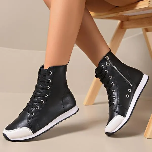 Women's Fashion Side Zipper Flat High Top Sneakers 32163641S