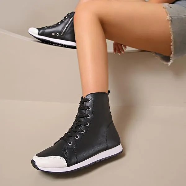 Women's Fashion Side Zipper Flat High Top Sneakers 32163641S