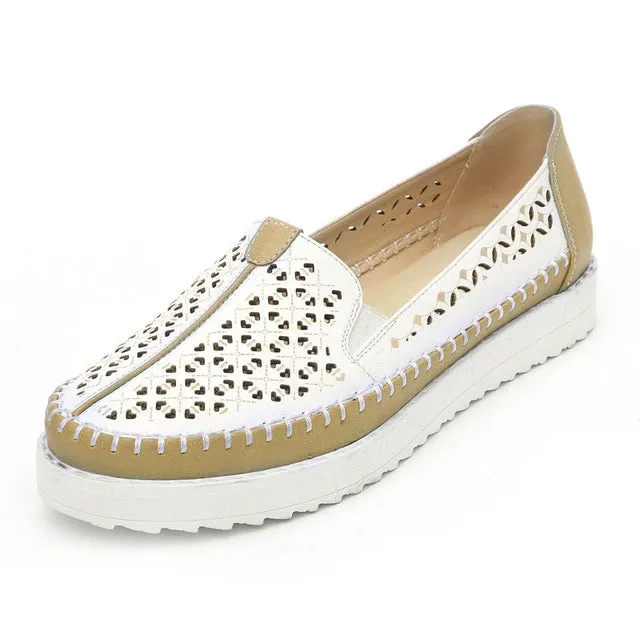 Women's Fashion Slip On Comfortable Flat Loafer Shoes - Beige Blue, White Blue, Yellow White