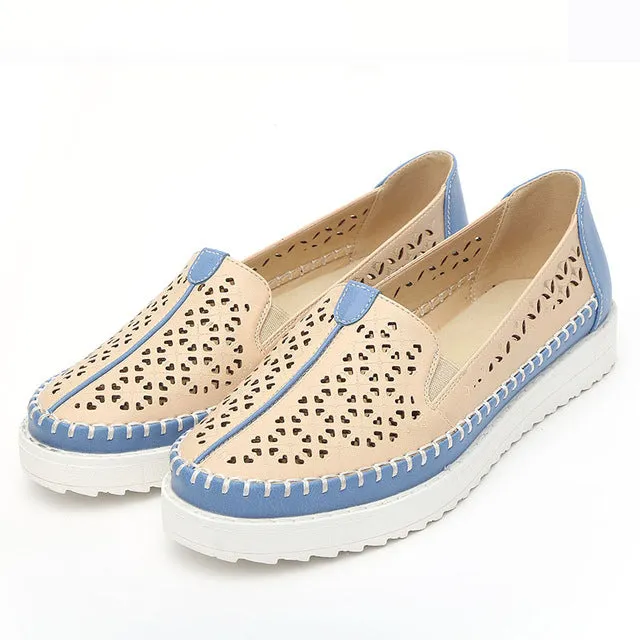 Women's Fashion Slip On Comfortable Flat Loafer Shoes - Beige Blue, White Blue, Yellow White