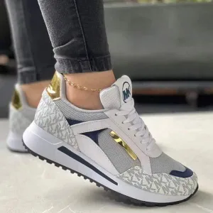 Women's Fashionable Flat-Soled Color-Blocked Round-Toe Casual Sneakers 60488978C