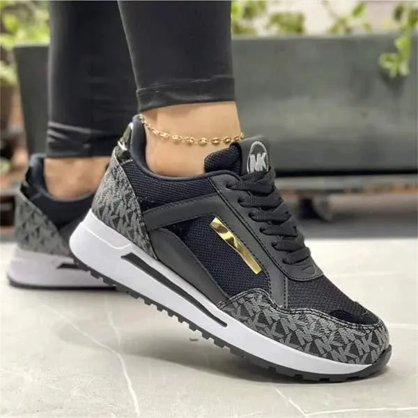 Women's Fashionable Flat-Soled Color-Blocked Round-Toe Casual Sneakers 60488978C