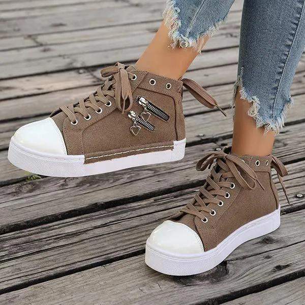 Women's High-Top Casual Flat Canvas Shoes 47688168C