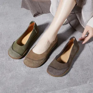 Women's Leather Patchwork Simple Design Style Comfortable Flat Shoes