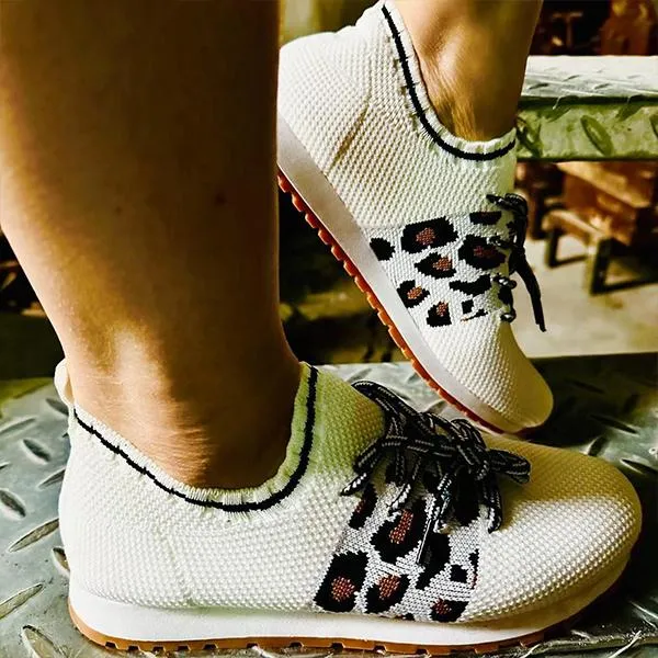 Women's Mesh Casual Leopard Print Color Block Sneakers 68083654S