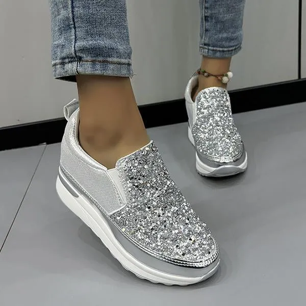 Women's Sequined Casual Wedge Platform Shoes 38295652S