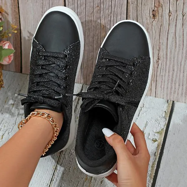 Women's Shiny Fashionable Glitter Lace-Up Sneakers 16244957S