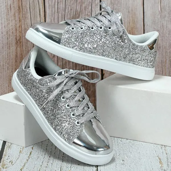 Women's Shiny Fashionable Glitter Lace-Up Sneakers 16244957S