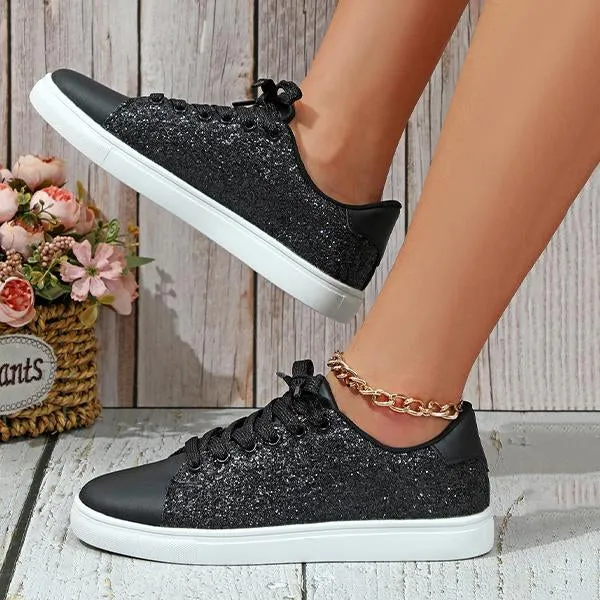 Women's Shiny Fashionable Glitter Lace-Up Sneakers 16244957S