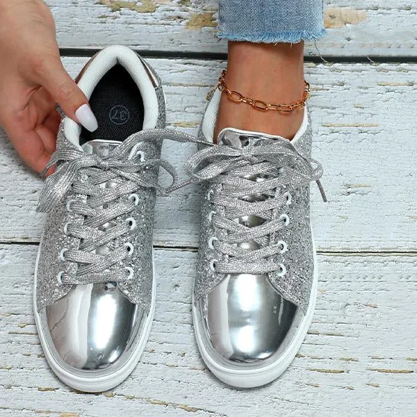 Women's Shiny Fashionable Glitter Lace-Up Sneakers 16244957S