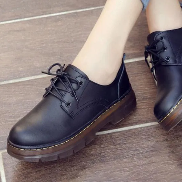 Women's Shoes Chunky Bottom Lace Up Soft Leather Loafers