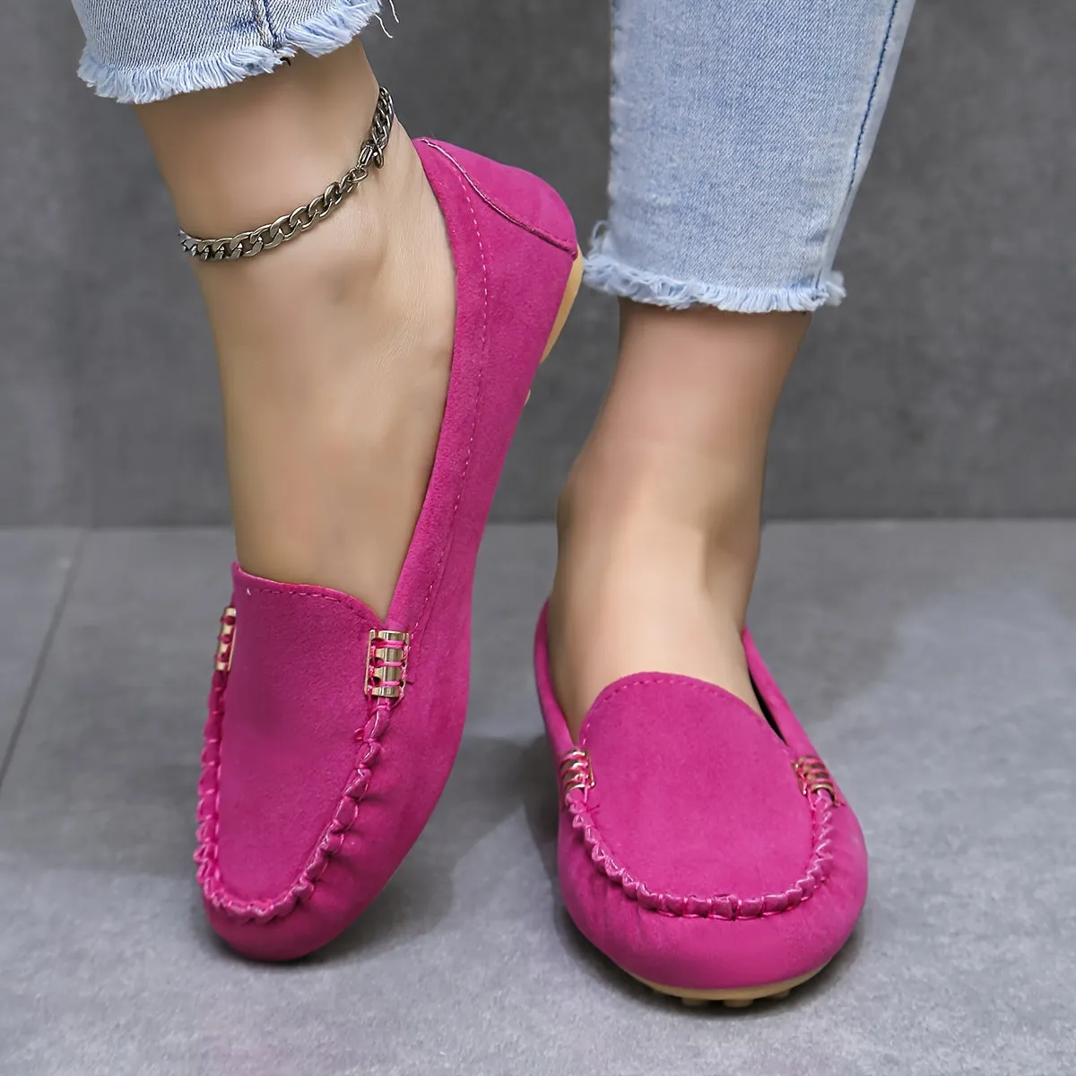 Women's Solid Color Flat Shoes, Casual Slip On Plain Toe Shoes, Lightweight & Comfortable Shoes