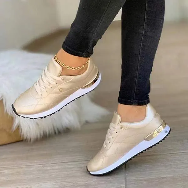 Women's Solid Color Lace-Up Fashion Sneakers 26433318C