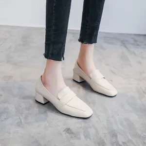 Womens's Square Toe Chunky Heel Loafers