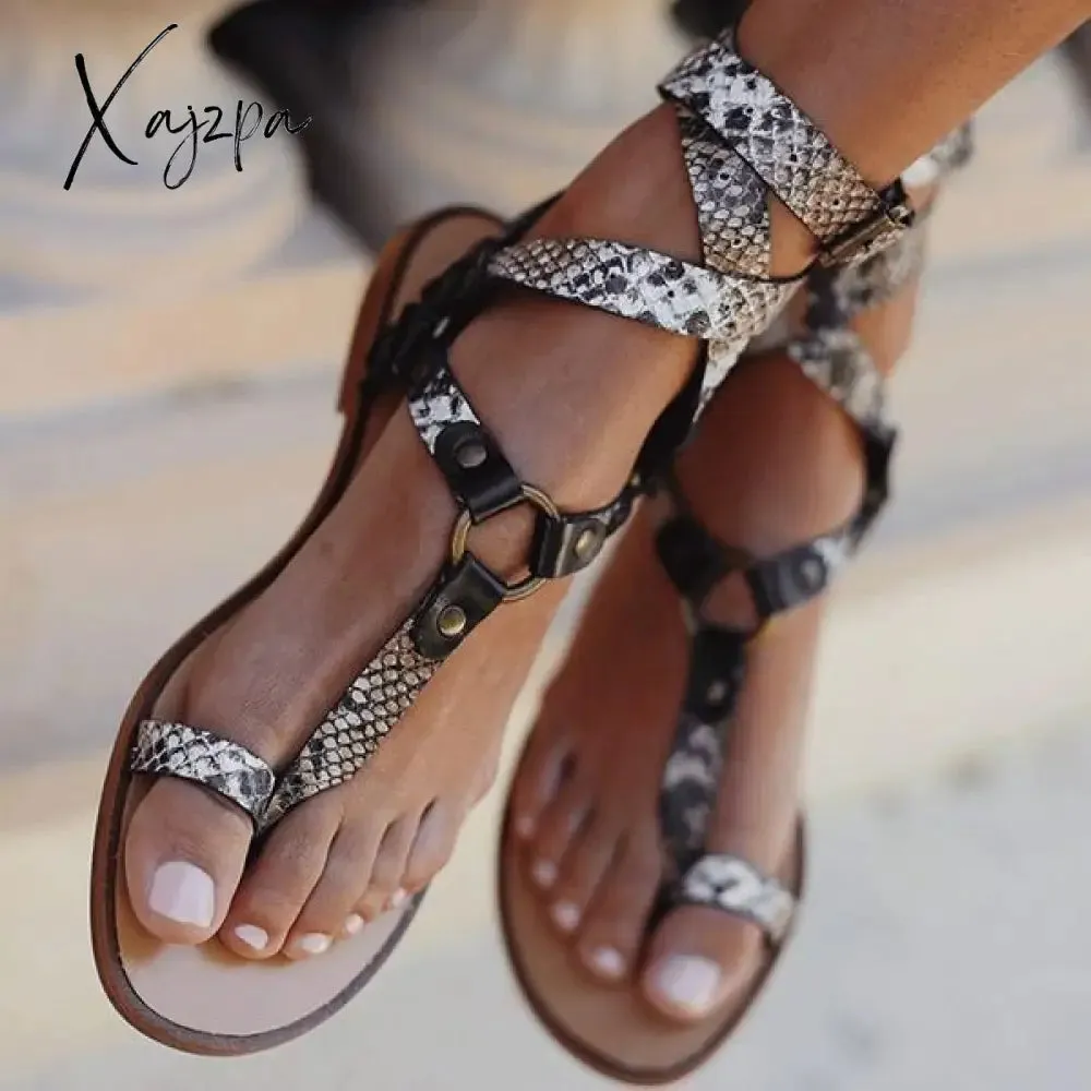 Xajzpa - Women Summer Holiday Sandals Ankle Strap Flat Heel Strappy Comfortable Sandals