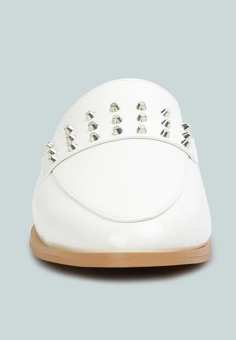 YASHTA White Patent Studded Flat Mules