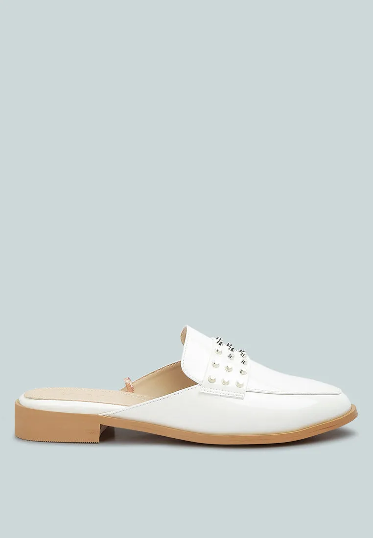 YASHTA White Patent Studded Flat Mules