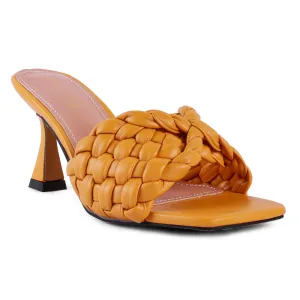 Yellow Woven Strap Mid Heel Sandals