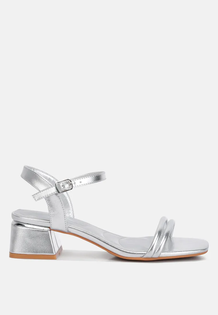 Zabou Metallic Ankle Strap Low Block Heels