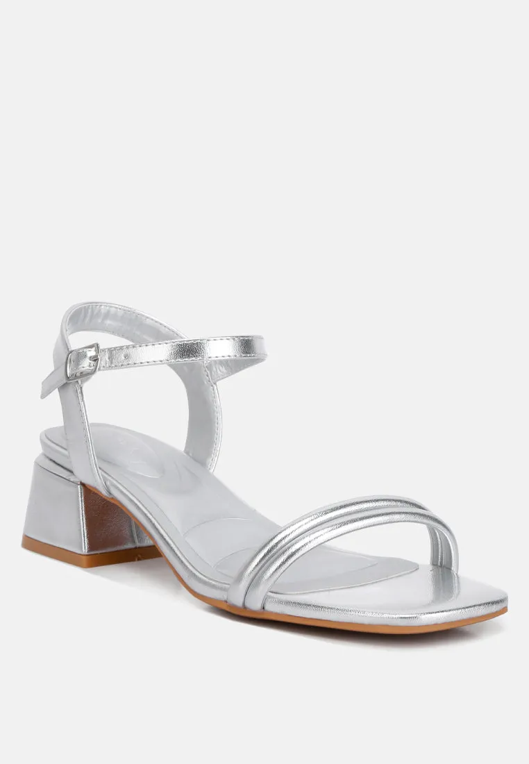 Zabou Metallic Ankle Strap Low Block Heels