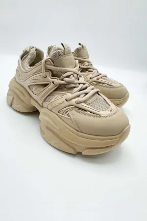 Zola Chunky Lace Up Trainers in Khaki