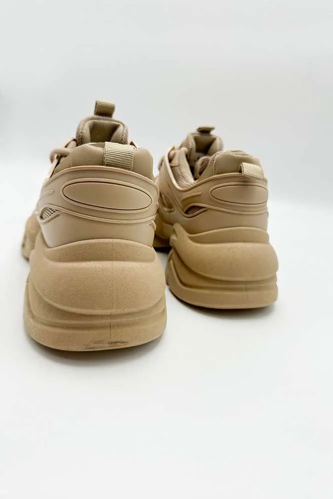 Zola Chunky Lace Up Trainers in Khaki