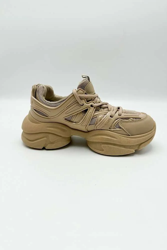 Zola Chunky Lace Up Trainers in Khaki