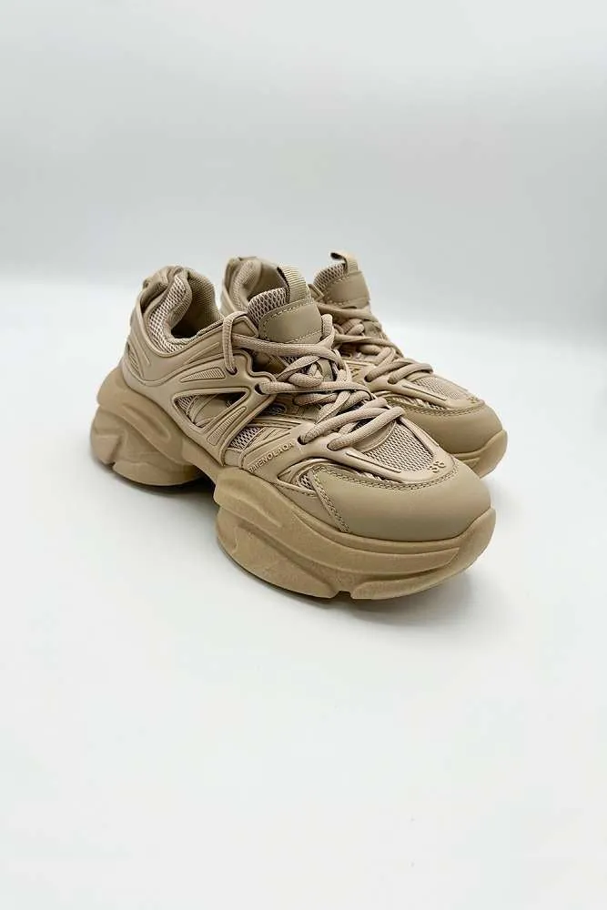 Zola Chunky Lace Up Trainers in Khaki